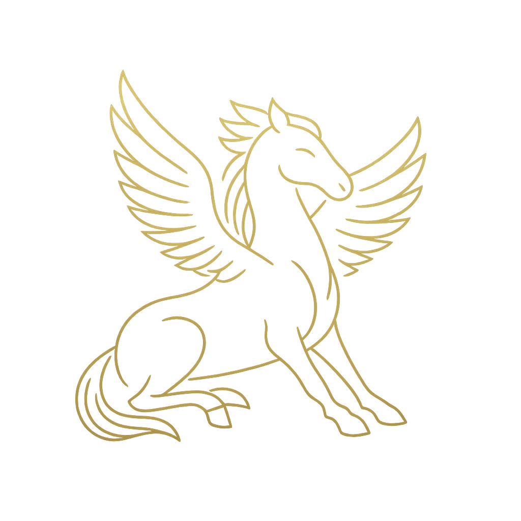 Golden Pegasus guardian emblem symbolizing mystical protection and guidance in meditation
