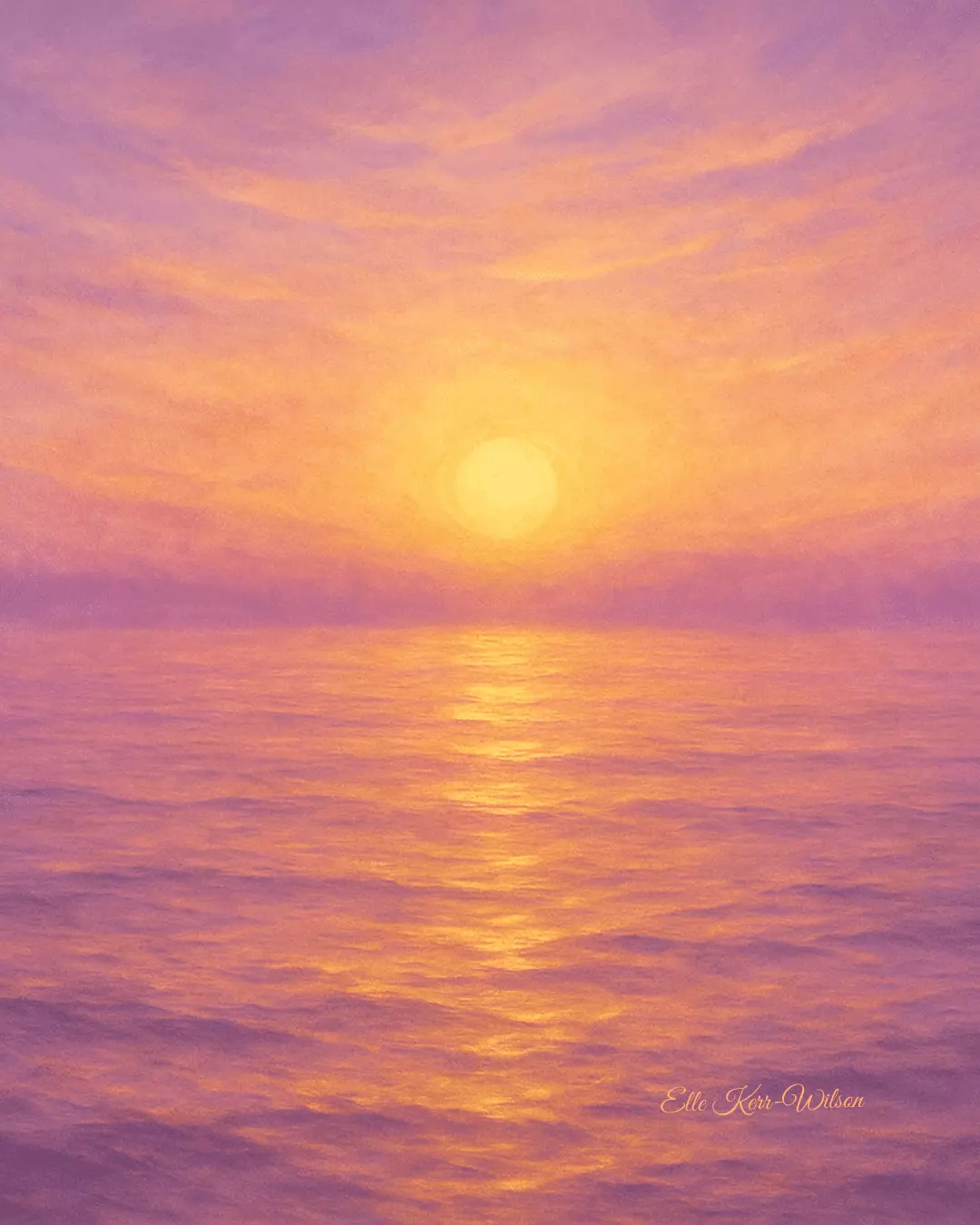 Golden sunrise over calm violet sea — symbolizing memory, return of dementia and soul retrieval