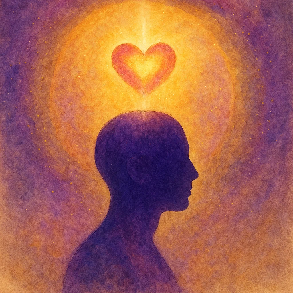 heart-chakra-above-head-meditation Image demonstrating the heart chakra above the head