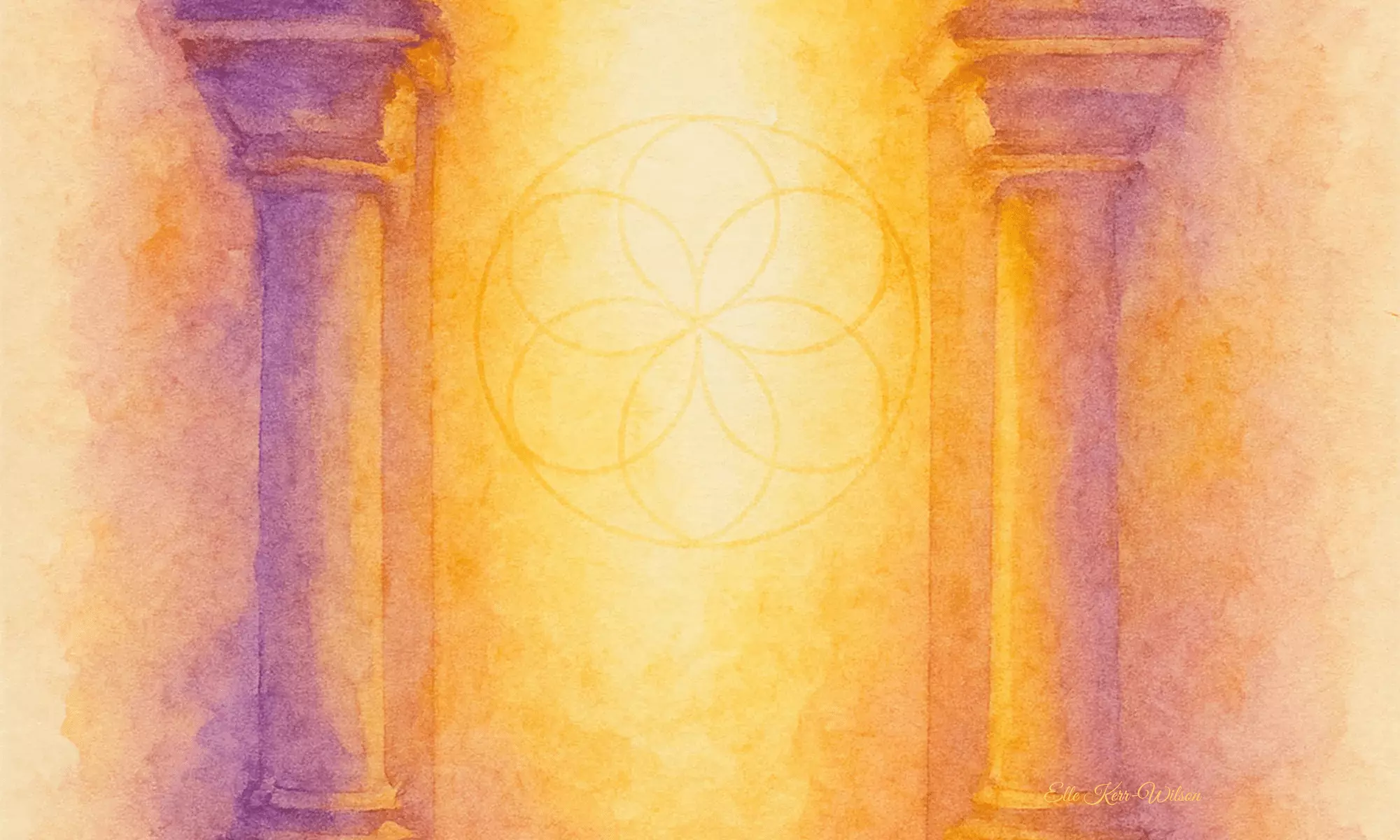Atlantean golden doorway with radiant light. Symbol of inner awakening and entering into spiritual group meditation practice.