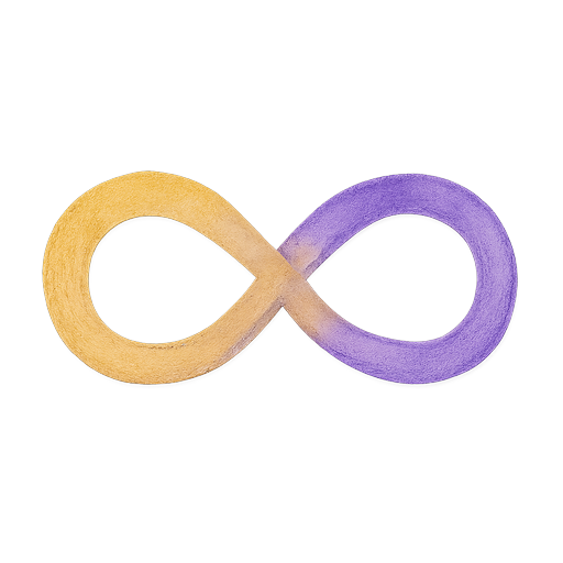 Watercolor infinity knot in gold and violet