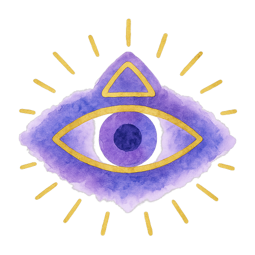 Watercolor third eye symbol in gold and violet
