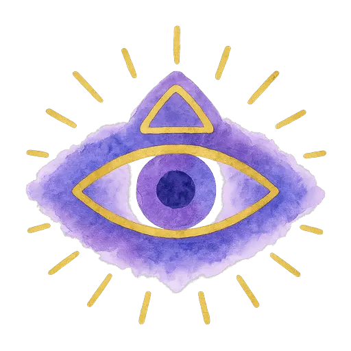 Watercolor third eye symbol in gold and violet