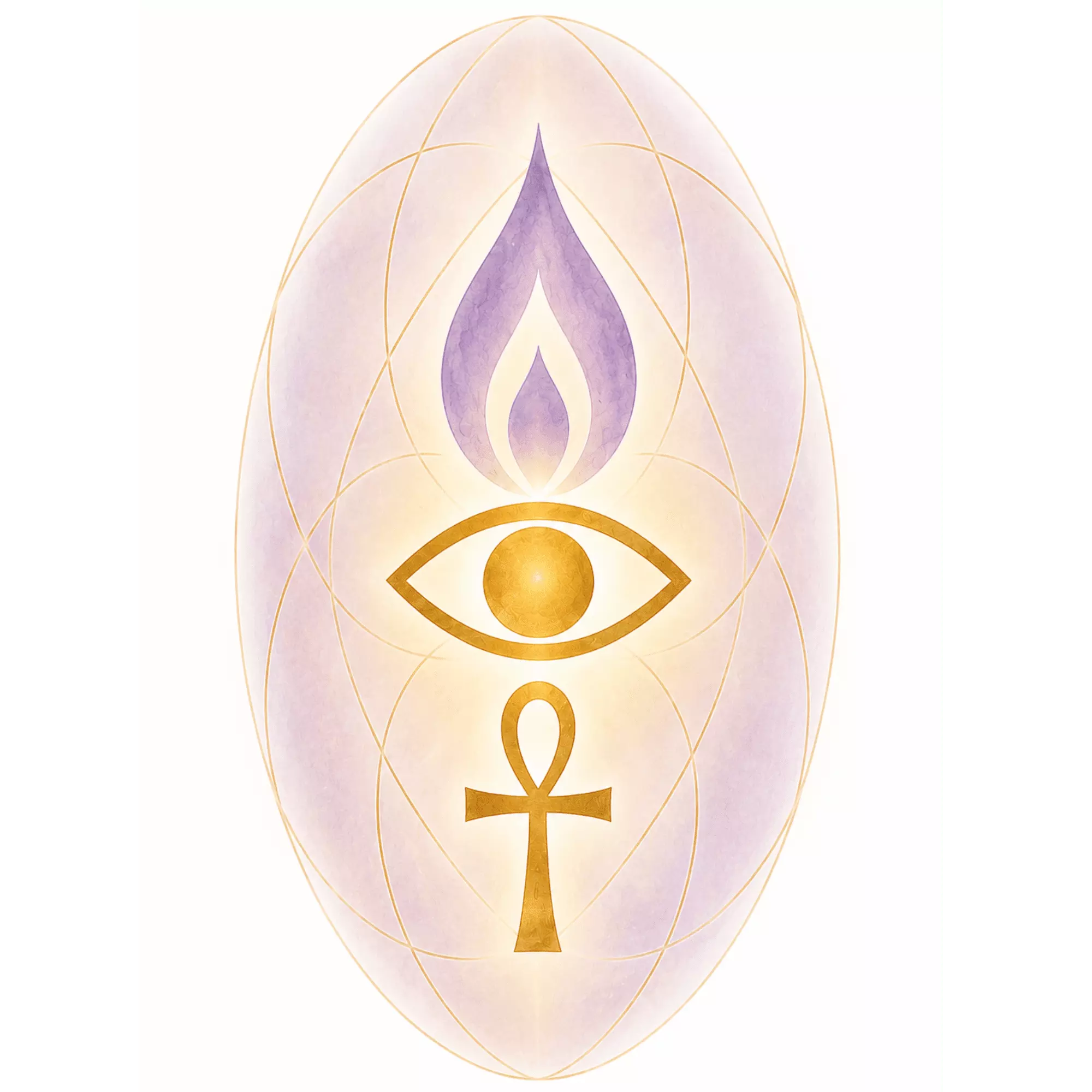Amplify Your Light logo – golden third-eye flame seal